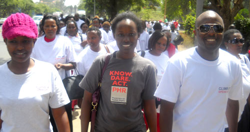 Rachel Muthoga with walkers, IWD 2012, Nairobi