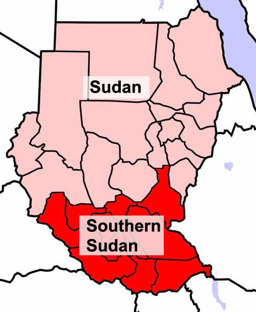 Map of Sudan and Southern Sudan