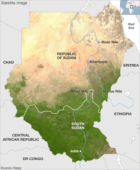 Map of Sudan, Satellite Image, NASA